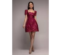 Goddiva Women's Scallop Edge Corset Back Structured Lace Mini Dress in Burgundy | Size: 10