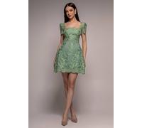 Goddiva Women's Scallop Edge Corset Back Structured Lace Mini Dress in Pale Green | Size: 8
