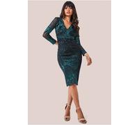 Goddiva Women's Scalloped Hem Starburst Midi Dress in Emerald | Size: 10