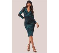 Goddiva Women's Scalloped Hem Starburst Midi Dress in Emerald | Size: 8 Goddiva Emerald 8