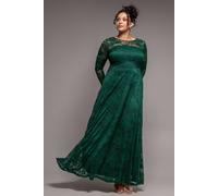 Goddiva Women's Scalloped Lace A Line Maxi Dress in Emerald | Size: 20