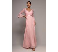 Goddiva Women's Scalloped Lace Bodice Pleated Chiffon A Line Maxi Dress in Light Pink | Size: 6