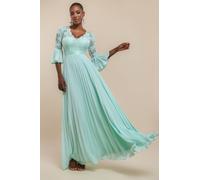 Goddiva Women's Scalloped Lace Bodice Pleated Chiffon A Line Maxi Dress in Mint | Size: 14 Goddiva Mint 14