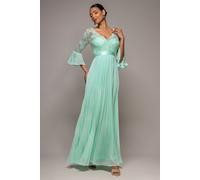 Goddiva Women's Scalloped Lace Bodice Pleated Chiffon A Line Maxi Dress in Mint | Size: 16 Goddiva Mint 16