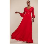 Goddiva Women's Scalloped Lace Bodice Pleated Chiffon A Line Maxi Dress in Red | Size: 12 Goddiva Red 12