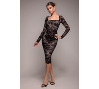 Goddiva Women's Scalloped Lace Corset Bodice Midi Dress in Black | Size: 8 Goddiva Black 8