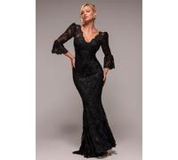 Goddiva Women's Scalloped Lace Maxi Dress in Black | Size: 10 Goddiva Black 10