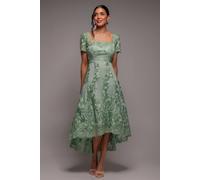 Goddiva Women's Scalloped Neck Embroidered Lace High Low Midi Dress in Light Green | Size: 16 Goddiva Light Green 16