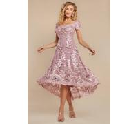 Goddiva Women's Scalloped Neck Embroidered Lace High Low Midi Dress in Pink | Size: 10 Goddiva Pink 10