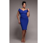 Goddiva Women's Scuba Bardot Pleated Midi Dress in Cobalt | Size: 24