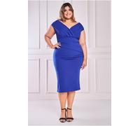 Goddiva Women's Scuba Bardot Pleated Midi Dress in Cobalt | Size: 26 Goddiva Cobalt 26