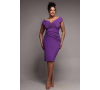 Goddiva Women's Scuba Bardot Pleated Midi Dress in Purple | Size: 24