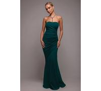 Goddiva Women's Scuba Crepe Bandeau Maxi Dress With Diamante Necklace in Emerald | Size: 16