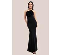 Goddiva Women's Scuba Crepe Bandeau Rose Maxi Dress in Black | Size: 16 Goddiva Black 16