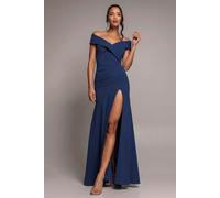 Goddiva Women's Scuba Crepe Off-Shoulder Front Split Maxi Dress in Navy | Size: 14 Goddiva Navy 14