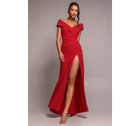 Goddiva Women's Scuba Crepe Off-Shoulder Front Split Maxi Dress in Red | Size: 10 Goddiva Red 10