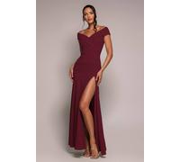 Goddiva Women's Scuba Crepe Off-Shoulder Front Split Maxi Dress in Wine | Size: 16