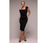 Goddiva Women's Scuba Crepe Pleated Drop Shoulder Midi Dress in Black | Size: 12