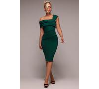 Goddiva Women's Scuba Crepe Pleated Drop Shoulder Midi Dress in Green | Size: 14 Goddiva Green 14