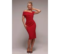 Goddiva Women's Scuba Crepe Pleated Drop Shoulder Midi Dress in Red | Size: 18