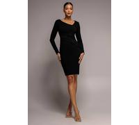 Goddiva Women's Scuba Crepe Side Neck Bodycon Midi Dress in Black | Size: 8