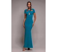 Goddiva Women's Scuba Crepe Twist Cutout Maxi Dress in Teal | Size: 14