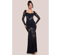 Goddiva Women's Scuba & Lace Long Sleeve Maxi Dress in Black | Size: 10 Goddiva Black 10