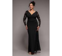 Goddiva Women's Scuba & Lace Wrap Maxi Dress in Black | Size: 18