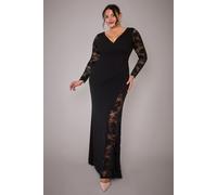 Goddiva Women's Scuba & Lace Wrap Maxi Dress in Black | Size: 26 Goddiva Black 26