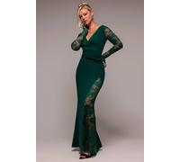 Goddiva Women's Scuba & Lace Wrap Maxi Dress in Emerald | Size: 14
