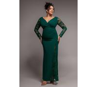 Goddiva Women's Scuba & Lace Wrap Maxi Dress in Emerald | Size: 26
