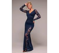 Goddiva Women's Scuba & Lace Wrap Maxi Dress in Navy | Size: 10 Goddiva Navy 10