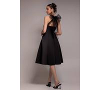 Goddiva Women's Scuba & Polka Mesh Bella Bow Multiway A-Line Midi Dress in Black | Size: 14