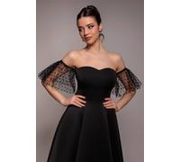 Goddiva Women's Scuba & Polka Mesh Off-The Shoulder Midi Dress in Black | Size: 16