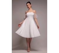 Goddiva Women's Scuba & Polka Mesh Off-The Shoulder Midi Dress in White | Size: 10
