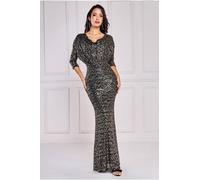 Goddiva Women's Sequin Cowl Maxi Dress in Black | Size: 8