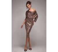 Goddiva Women's Sequin Cowl Neck Midi Dress in Medium Beige | Size: 10 Goddiva Medium Beige 10
