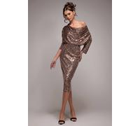 Goddiva Women's Sequin Cowl Neck Midi Dress in Medium Beige | Size: 6
