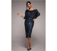 Goddiva Women's Sequin Cowl Neck Midi Dress in Navy | Size: 8