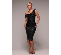 Goddiva Women's Sequin Cowl One Shoulder Midi Dress in Black | Size: 10 Goddiva Black 10