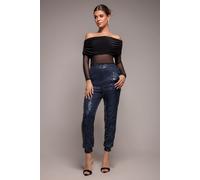 Goddiva Women's Sequin Cuffed Ankle Trouser in Navy | Size: 10 Goddiva Navy 10
