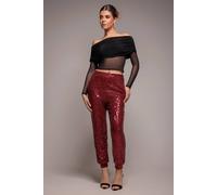 Goddiva Women's Sequin Cuffed Ankle Trouser in Wine | Size: 10