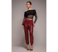 Goddiva Women's Sequin Cuffed Ankle Trouser in Wine | Size: 12 Goddiva Wine 12