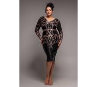 Goddiva Women's Sequin Mesh V Neck Midi Dress in Black | Size: 26