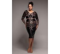 Goddiva Women's Sequin Mesh V Neck Midi in Black | Size: 26 Goddiva Black 26