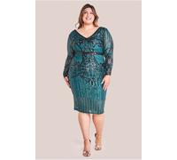 Goddiva Women's Sequin Mesh V Neck Midi in Emerald | Size: 20 Goddiva Emerald 20