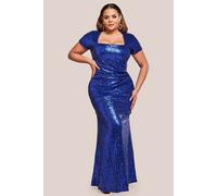 Goddiva Women's Sequin Portrait Neckline Maxi Dress in Cobalt | Size: 26 Goddiva Cobalt 26