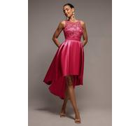 Goddiva Women's Sequin & Satin Dipped Hem Midi Dress in Dark Pink | Size: 10