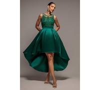 Goddiva Women's Sequin & Satin Dipped Hem Midi Dress in Emerald | Size: 12
