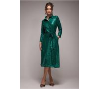 Goddiva Women's Sequin Skater Shirt Dress in Emerald | Size: 10
